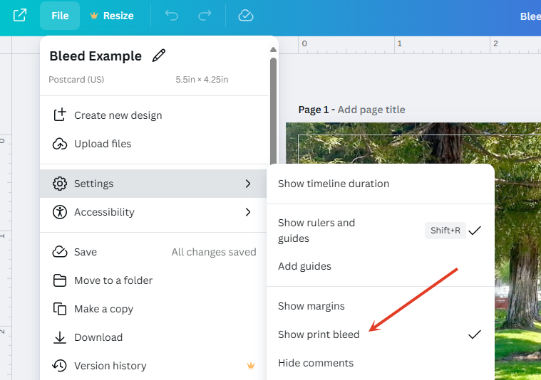 Canva: Show print bleed