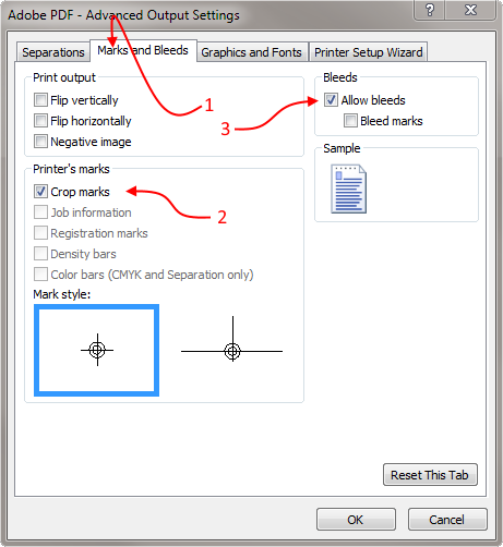 Publisher Advanced Output Settings